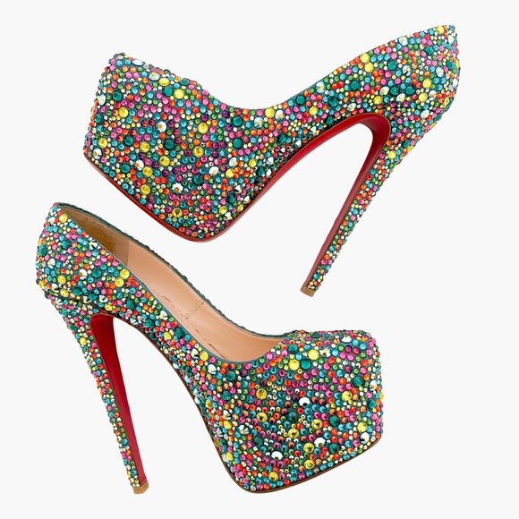 Christian Louboutin Daffodile 160 Pumps EU 39.5 US 9.5 Multi Crystal Strass - Picture 10 of 14